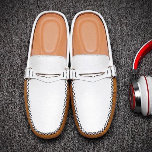 Men British Style Color Blocking Flat Slip On Casual Backless Loafers