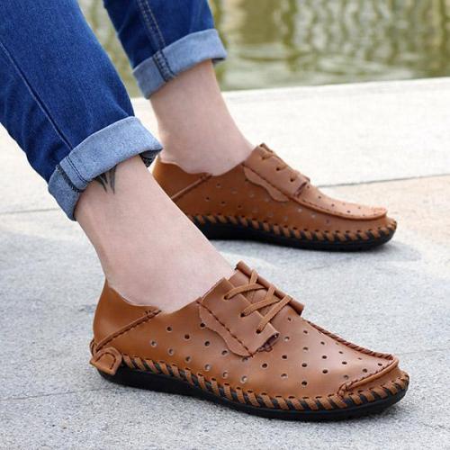 Mens Large Size Hollow-out Lace-up Flat Shoes Loafers