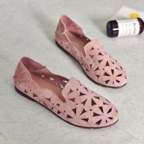 Casual Hollow Out Slip on Floral Comfortable Flat Loafers Artificial Leather Simple