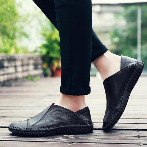 Men Hand Stitching Stylish Cap-toes Vintage Flat Slip On Casual Loafers