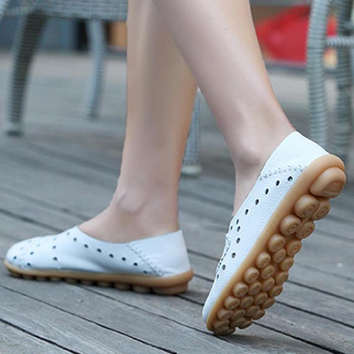 Hollow Out Plain Flat Round Toe Casual Flat Women Loafers