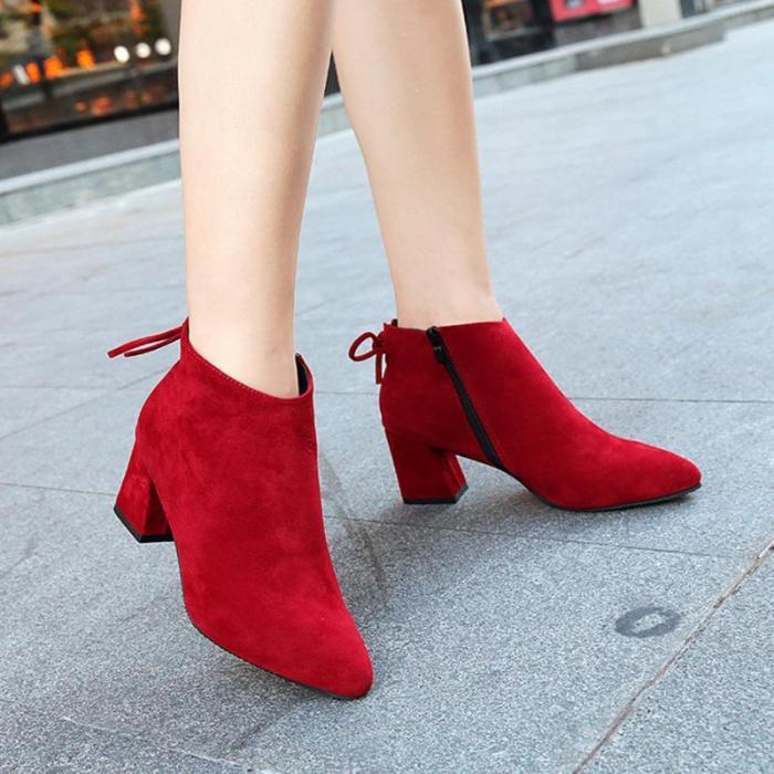 Women Fashion Leather Ankle Height Pointed Toe Boots Pumps