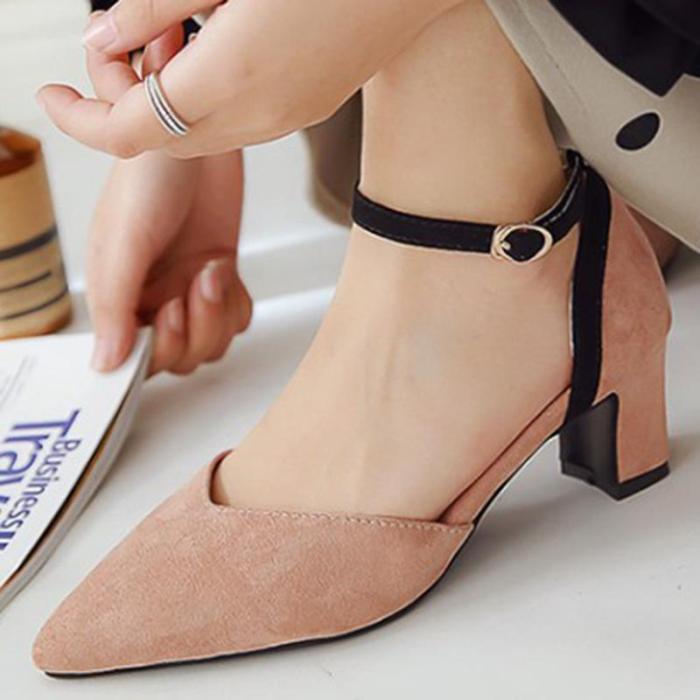 Summer Pointed Toe Chunky Heel Shoes