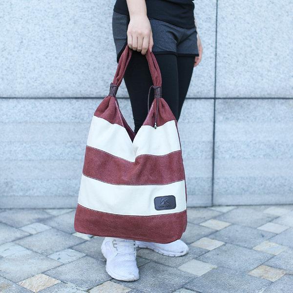 Canvas Stripe Tote Bag Shopping Shoulder Bag