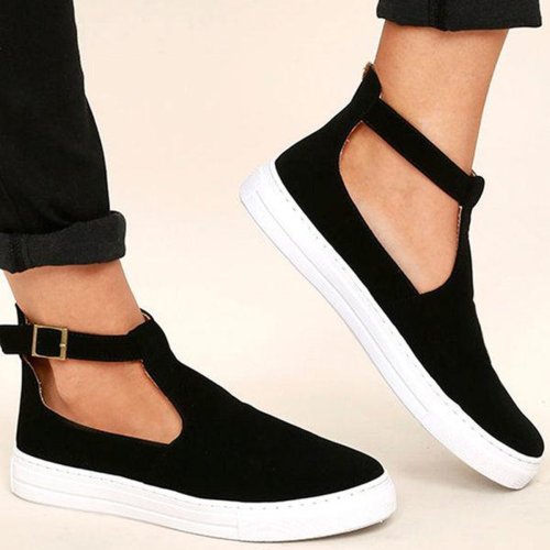 Large Size Women PU Casual Ankle Strap Cavans Buckle Flats Loafers