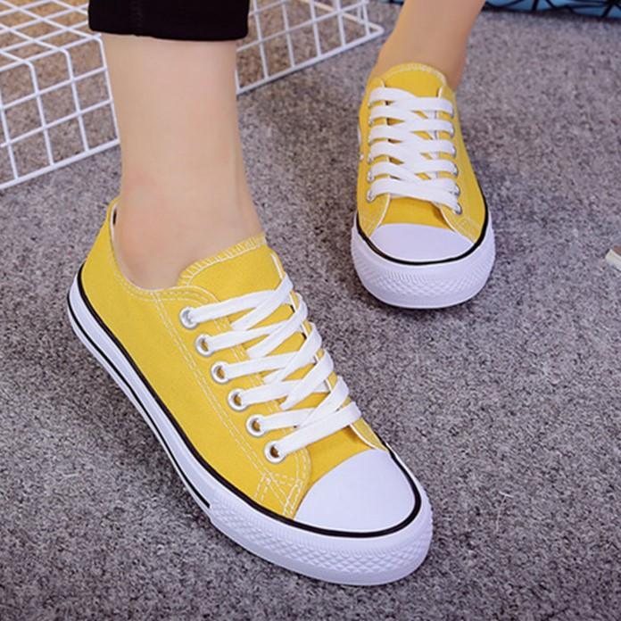 Candy Color Women Simple Casual Canvas Lace-Up Sneakers