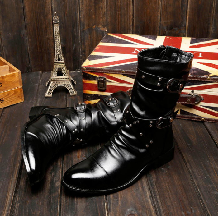 Autumn and winter high-top leather shoes rivet trend Martin boots