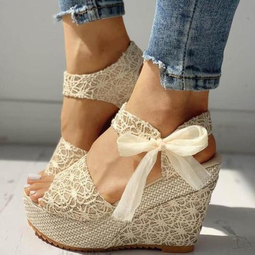 Fashion Casual Lace Bow Wedge Sandals