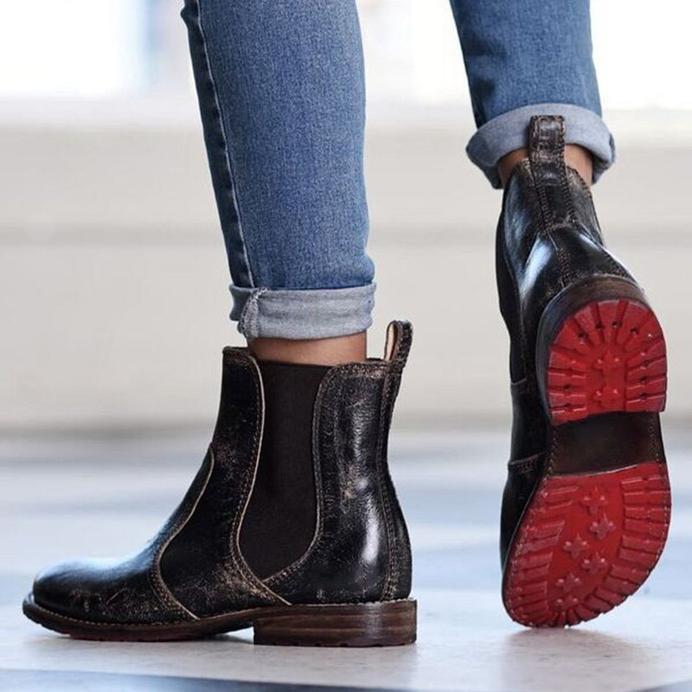 Women's Vintage Low Heel Plus Size Ankle Booties Slip-on Short Boots