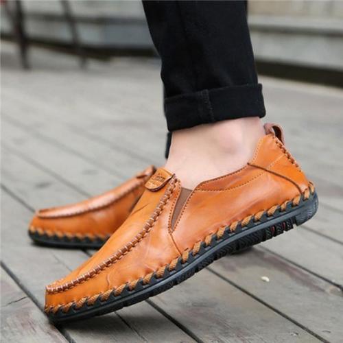 Mens Hand Stitching Non-slip Casual Slip-on Flat Shoes