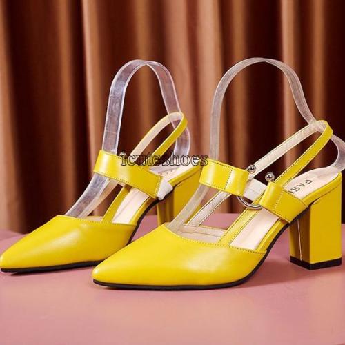Spring Summer 2020 New Fashion Women's Shoes One Word Buckle Strap Metal Head High Heel Chunky Heel Back Sandals