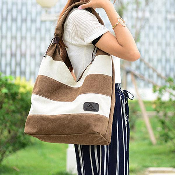 Canvas Stripe Tote Bag Shopping Shoulder Bag