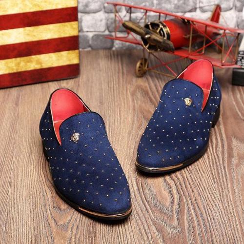 Men Suede Rivet Pointed Toe  Formal Shoes Slip On Casual Loafers