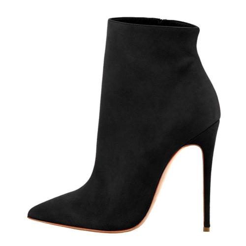Suede Pointy Toe Stiletto High Heel Ankle Boots