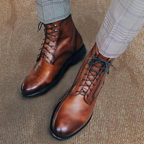 Men Genuine Leather Vintage Lace Up Martin Men Boots