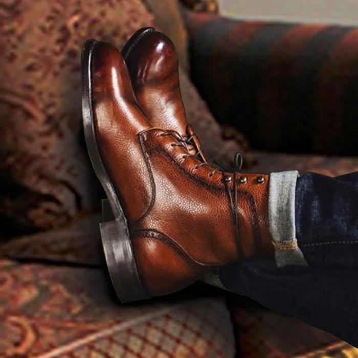 Men Genuine Leather Vintage Lace Up Martin Boots