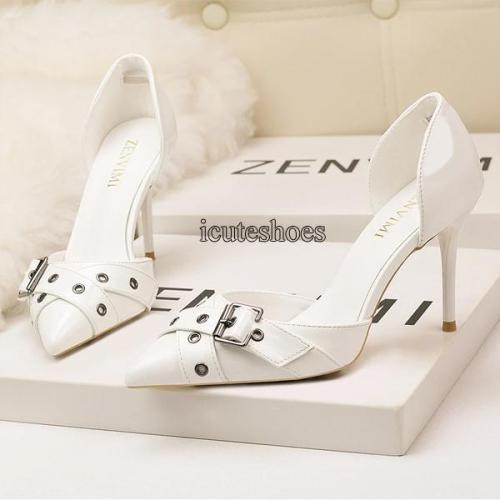 Fashion Elegant Women's Shoes Pointed Shallow Heel High Hollow Belt Buckle Night Sandals