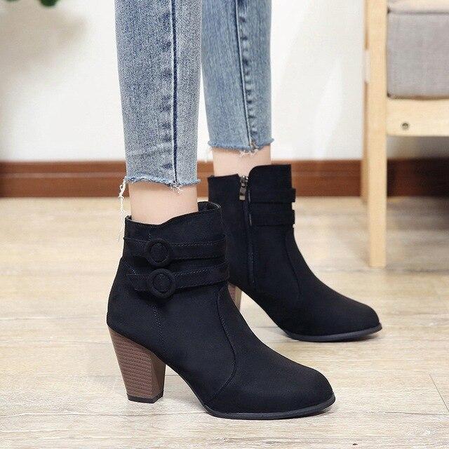 Classic Zipper Snow Ankle Flock High Heel Shoes