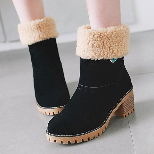 Womens Chunky Heel Round Toe Casual Winter Snow Boots