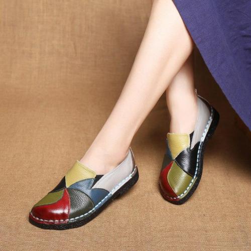 Spring Summer New PU Leather Women Flats Mixed Color Slip on Shoes for Women Ladies Shoes