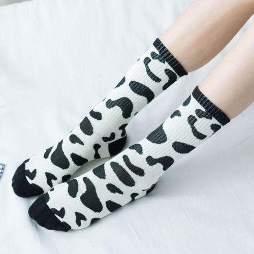 Japanese Women Girls Animal Stripes Milk Cow Printed Long Crew Socks
