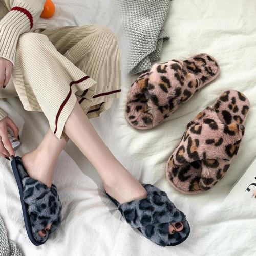 Open Toe Fashion Warm Women's Sandals Women's Leopard Pattern Slippers Women