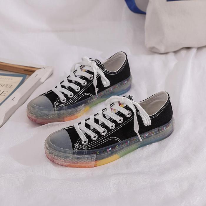 Summer New Ins Shoes Women Rainbow Shoes Elegant Canvas Shoes In Summer