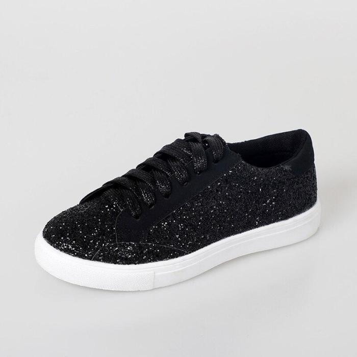 Women's Sneakers Flats Shoes Woman Glitter Bling Ladies Lace Up Female Beathable Fashion New Summer