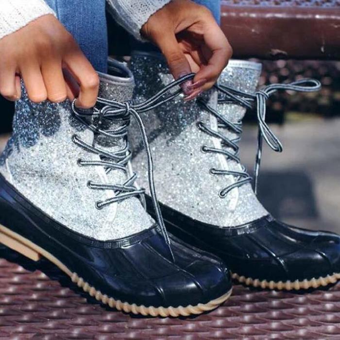 Ankle Boots Women's Flats Female Shoe Rhinestone Ladies Casual Lace Up Footwear
