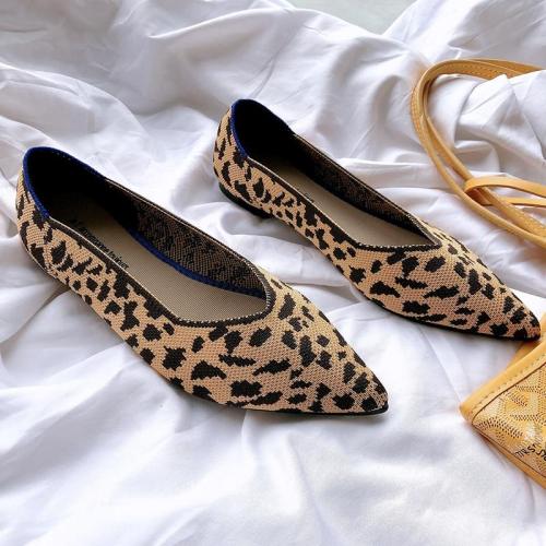 Pointed Toe Women Flats Fashion Knitted Moccasins Casual Women Loafers Shoes Spring Summer Leopard