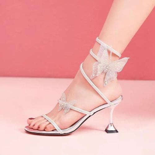 Sexy Thin High Heels Crystal Ankle Strap Gladiator Sandals Woman Party Shoes Dropshipping Summer Women Silver Butterfly Sandals