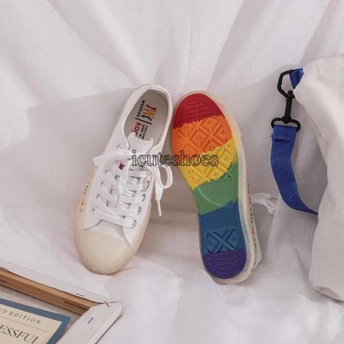 2020 Summer New Ins Shoes Women Rainbow Shoes Elegant Canvas Shoes In Summer
