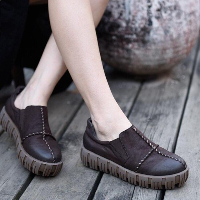 Loafers Comfort Flats Platform Handmade Leather Shoes Woman Soft Soles Feminino Flat Shoes Women
