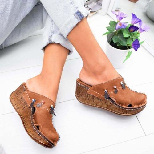Sandals Female Summer Thick Bottom PU Leather Women Sandals Flat Bottom Casual Shoes Women Platform Wedge