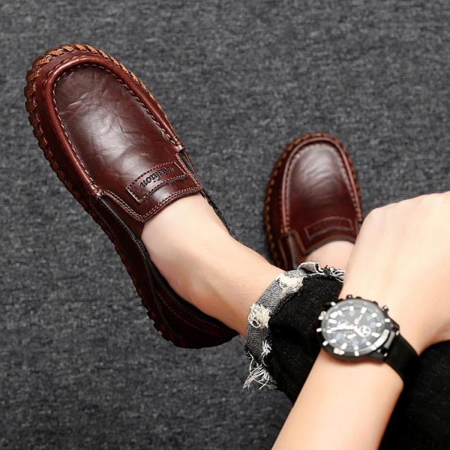 Us 49 83 Men Genuine Leather Shoes Slip On Black Shoes Real Leather Loafers Man Italian Designer Shoes Big Size Www Icuteshoes Com