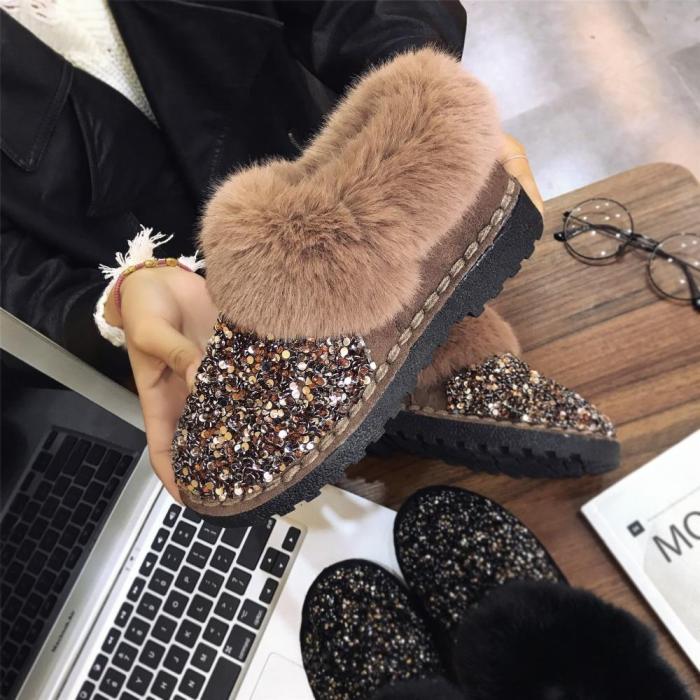 Women Winter Warm Boots Outsole Snow Boots Shiny Fashion Style Ankle Boots Plus
