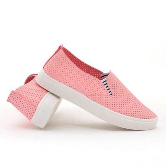 White Women Vulcanized Shoes Summer Slip On Shallow Casual Sneakers Loafers Soft Hollow Out Female Flats Shoes