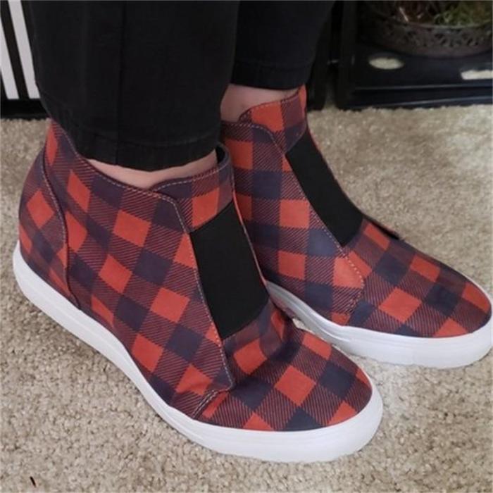 Women's Ankle Boots Fashion Plaid Canvas Female Shoes Casual Non-Slip Flat Boots Comfortable Ankle Boots