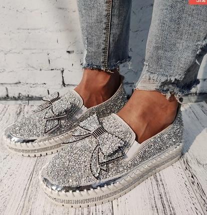 2020 Women Vulcanize Shoes Sneakers Bling Shoes Girl Flat Glitter Casual Breathable Lace Up Sport Shoes