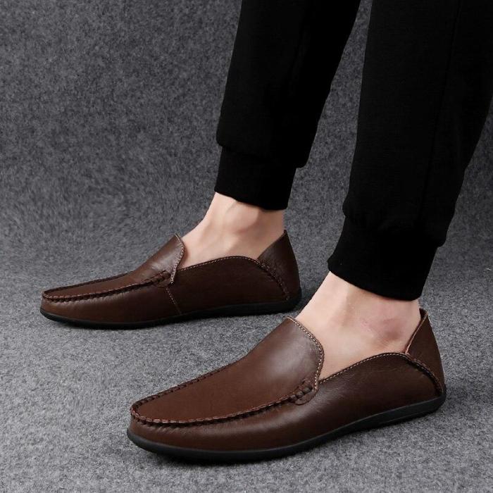 Casual Shoes Genuine Leather Loafers Men Breathable Slip on Italian Boat Shoes Plus Size