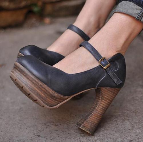 Fashion Shoes Handmade Leather Pumps High Heels Genuine Leather Business Shoes Lady Comfortable Buckle Pump