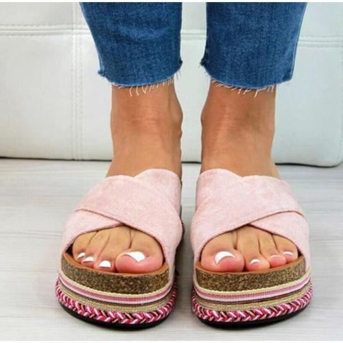 Slippers Ladies Causal Slides Cross Strap Woman Flat Soft PU Leather Female Shoes