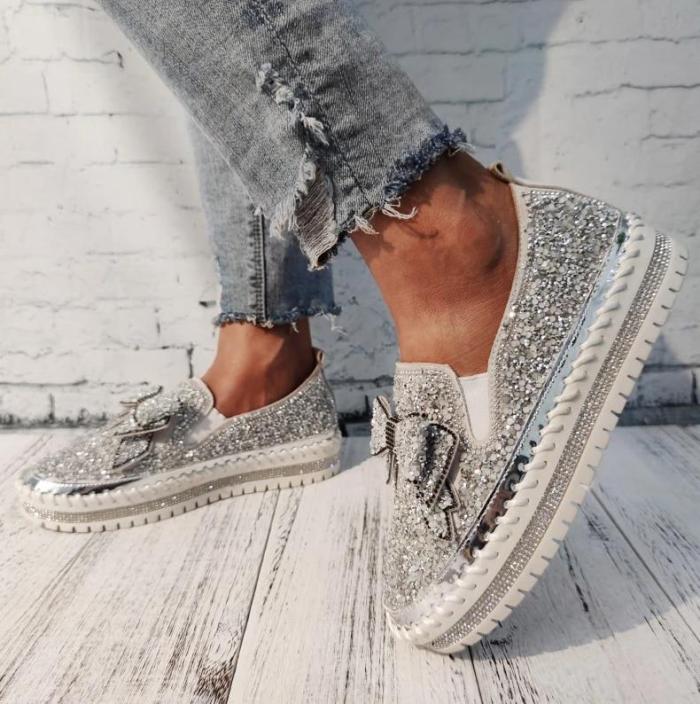2020 Women Vulcanize Shoes Sneakers Bling Shoes Girl Flat Glitter Casual Breathable Lace Up Sport Shoes
