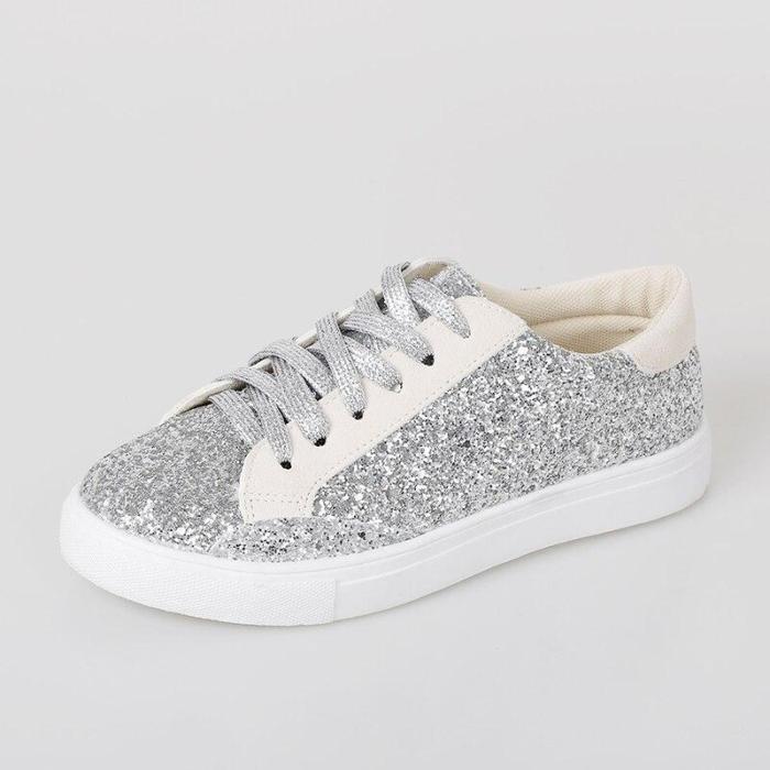 Women's Sneakers Flats Shoes Woman Glitter Bling Ladies Lace Up Female Beathable Fashion New Summer