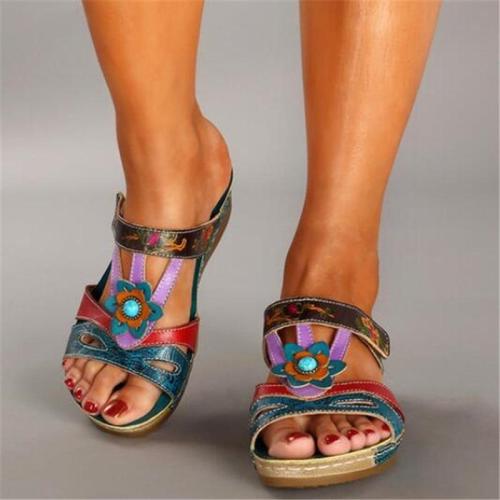 Women's Shoes Sandals Wedge Heel Fashion Flower Slippers Slides Large Size