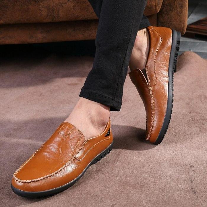 Leather Men Casual Shoes Mens Loafers Breathable Slip on Italian Driving Shoes Plus Size