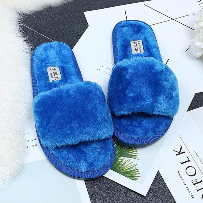 Winter Women House Slippers Fur Slides Flat Sandals Female Casual Shoes