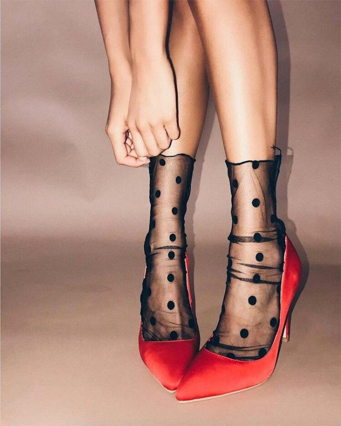 Women's Breathable Transparent Mesh Polka Dots Socks.Sexy Ladies Net Yarn Fishnet Dots Socks Female Sox