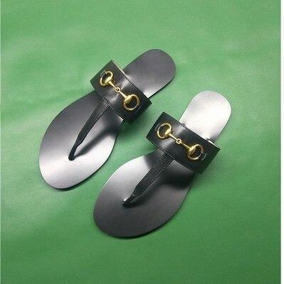 Summer Outdoor Beach Female Women's Slippers PU Leather Slippers Sandal Flat Casual