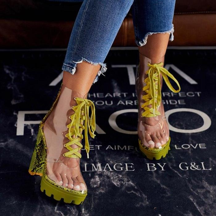 Women Ankle Boots Booties High Heels Pumps Transparent Sandals Lace Up Shoes Woman